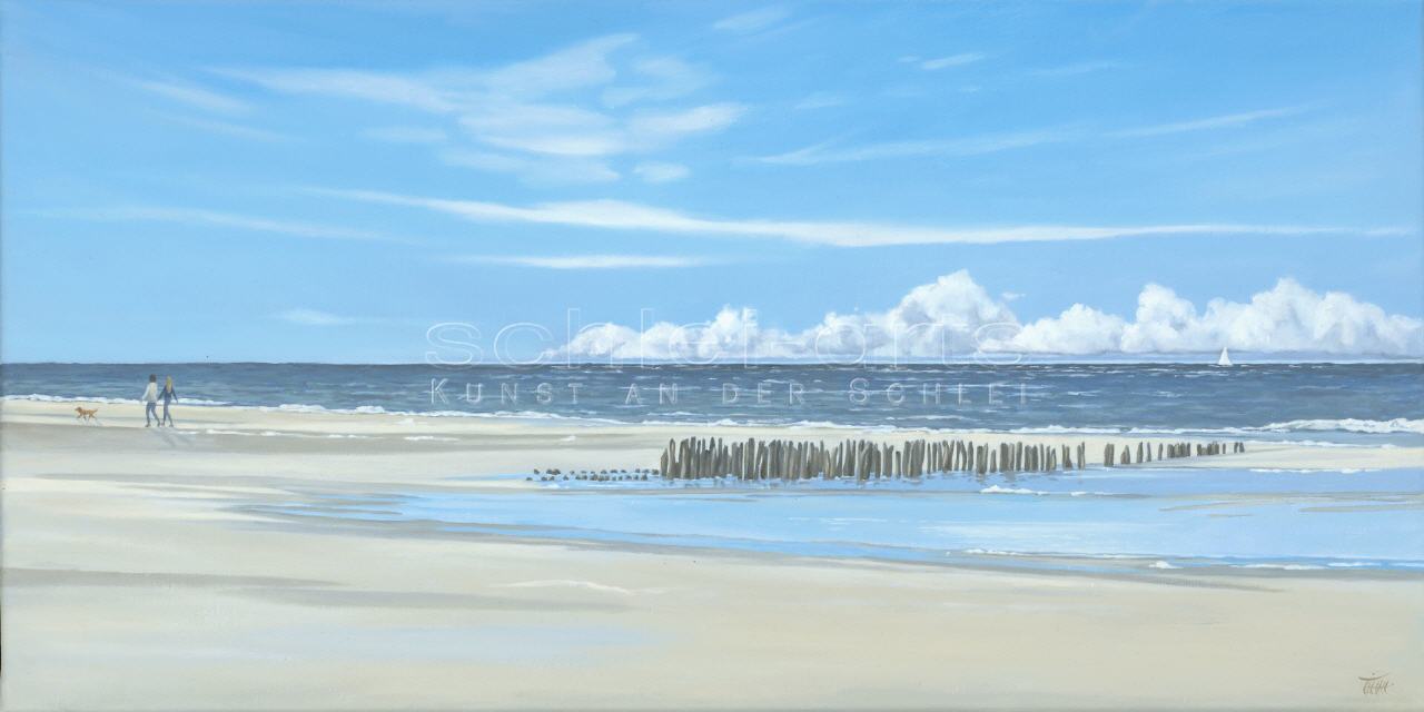 Strandspaziergang mit Hund 80x40cm